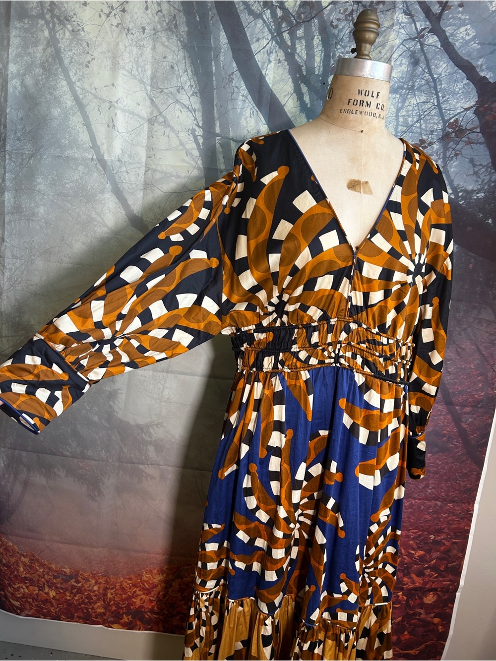 FARM Rio Spiral-Print Maxi Dress in Blue, Black & Gold - Picture 2 of 7